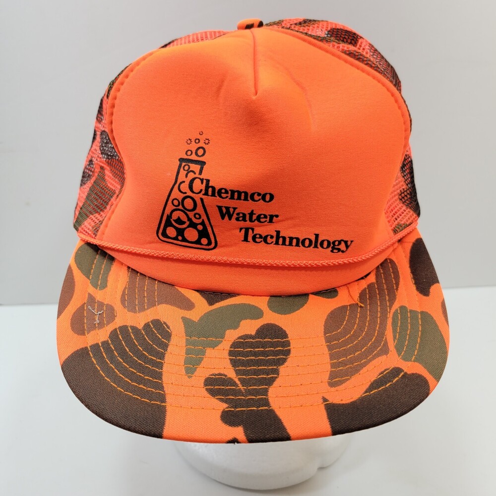 Chemco Water Technology Trucker Hat Mens OS Orange Camouflage Rope Snapback